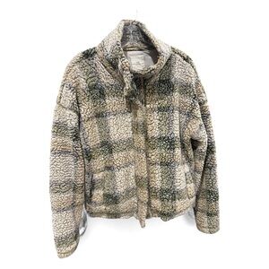 Thread & Supply Checkered Teddy Jacket in Cream and Green